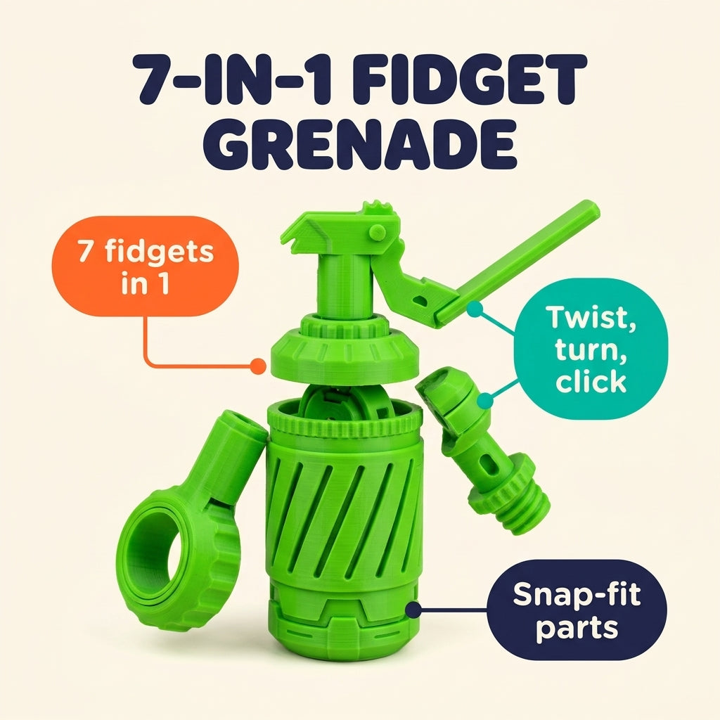 7-in-1 Fidget Grenade — Slime Green infographic